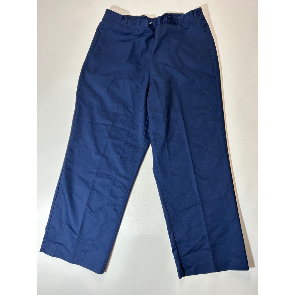 Alfred Dunner Pants Womens 14P Navy Blue Excellent Elastic Waist Cotton Blend